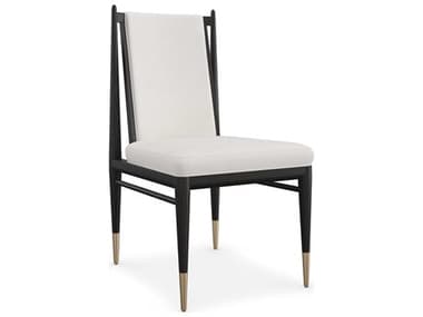 Caracole Modern Principles Unity Dark Oak Wood Black Fabric Upholstered Side Dining Chair CACM142022294