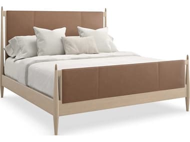 Caracole Modern Principles Rhythm Sun Drenched Oak Lucent Bronze Brown Wood Leather Queen Panel Bed CACM143022101