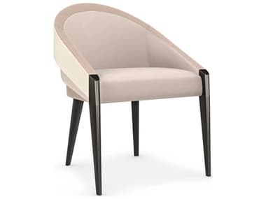 Caracole Signature Metropolitan On All Levels Birch Wood Beige Fabric Upholstered Arm Dining Chair CACSGU021032A