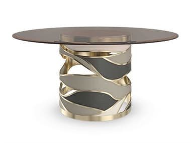 Caracole Signature Metropolitan View from the Top 60" Round Glass Brushed Gold Dining Table CACSIG021201
