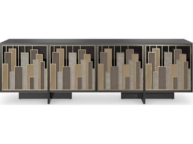 Caracole Signature Metropolitan Midtown 95" Brushed Gold Tungsten Dusty Silver Bronze Shadows Mirrored Metal Media Console CACSIG021681