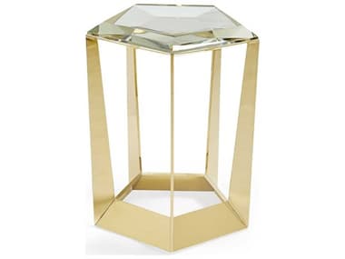 Caracole Signature Debut Gem 17" Hexagon Glass Majestic Gold End Table CACSIG416421