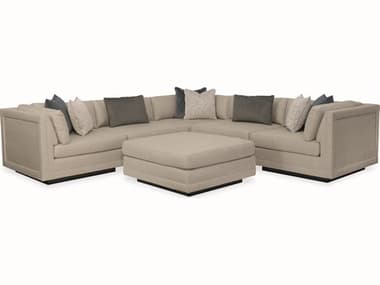 Caracole Fusion Plinth Base " Wide Fabric Upholstered Sectional Sofa with Cocktail Ottoman CAMM050017SEC2A