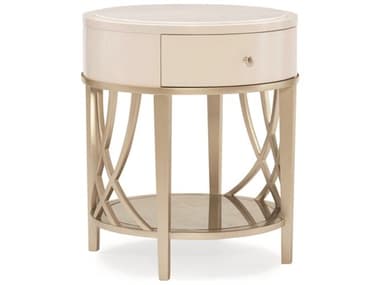 Caracole Adela 24" Round Stone Washed White Blush Taupe End Table with Drawer CASC011016411