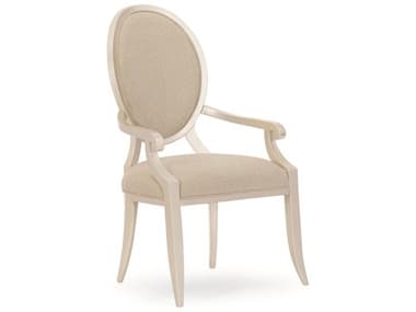 Caracole Avondale Brushed Tweed Round Back Beige Fabric Upholstered Arm Dining Chair CASC022417272
