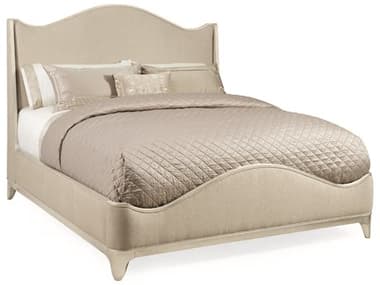 Caracole Avondale Brushed Tweed Soft Silver Beige Birch Wood Upholstered King Panel Bed CASC023417121