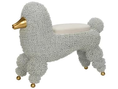 Chelsea House Ooh La La White Gold Leaf Tan Upholstered Accent Stool CH370252