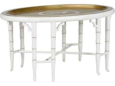 Chelsea House Elizabeth Wicker Round Wood White Antique Brass Coffee Table CH370327