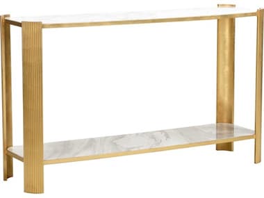 Chelsea House Elizabeth Wicker Rectangular Marble Natural White Rockefeller Console Table CH370429