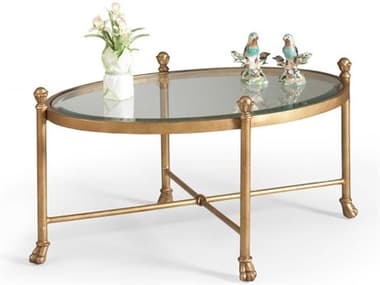 Chelsea House Gordon 26&quot; Oval Glass Antique Gold Coffee Table CH380087