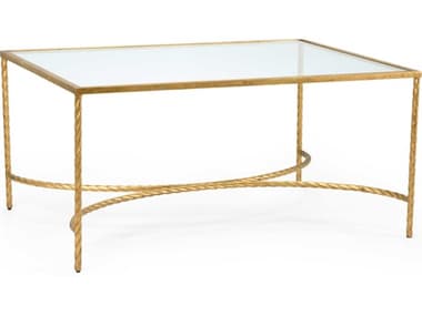Chelsea House Pam Cain Rope 42" Rectangular Glass Gold Cocktail Table CH382177