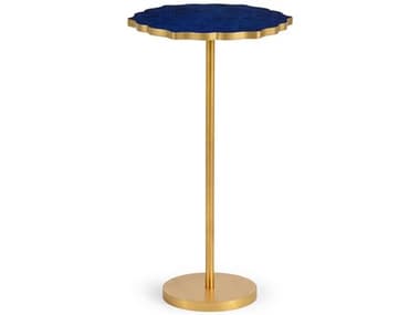 Chelsea House Accent Round Fiberglass Blue With Gold Leaf End Table CH382552