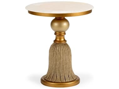Chelsea House Bradshaw Orrell Tassel 21" Round Marble Gold White Side Table - CH382817