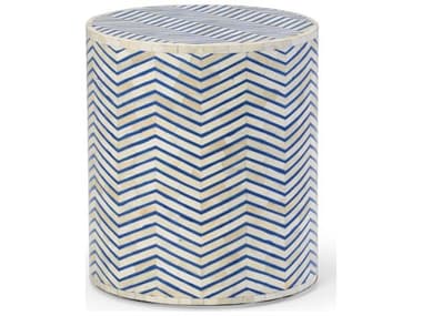 Chelsea House Lincoln 16" Round Wood Blue White Side Table CH383017