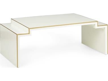 Chelsea House Elizabeth Wicker Chatsworth 50" Rectangular Wood White Gold Coffee Table CH383820