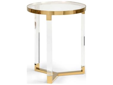 Chelsea House Moravian 18" Round Glass Clear Gold Side Table (Lg) CH383846