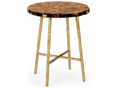 Chelsea House Brown Penshell 20" Round Stone Gold Side Table CH384960
