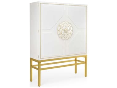 Chelsea House Shayla Copas 58" Solid Wood White Gold Bar Cabinet CH385017