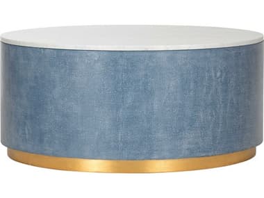 Chelsea House Bradshaw Orrell Horizon 40" Round Marble Blue White Cocktail Table - CH385208