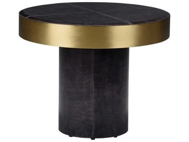 Chelsea House Penthouse 28" Round Leather Gray Gold Coffee Table CH385290