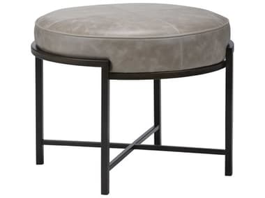 Chelsea House 25" Tan Black Gray Leather Upholstered Ottoman CH385291