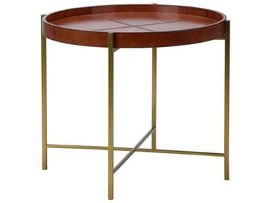 Chelsea House Loft 25" Round Leather Tan Gold Side Table CH385293