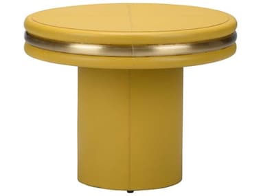 Chelsea House Edison 24" Round Leather Yellow Gold Coffee Table CH385294