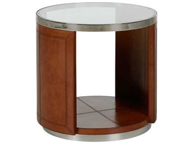 Chelsea House Craftsman Leather 22" Round Glass Cognac End Table CH385865