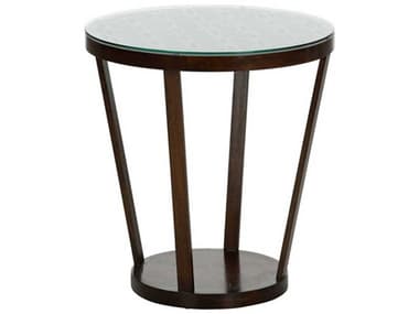 Chelsea House Flower of Life 24" Round Glass Walnut End Table CH385975