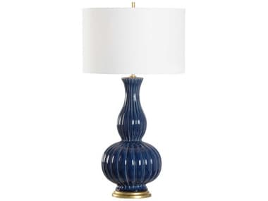 Chelsea House Bill Cain Augusta Blue Gold Off White Linen Buffet Lamp CH70130