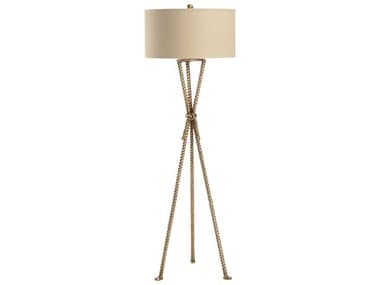 Chelsea House Twisted Rope Antique Brass Tan Linen Floor Lamp CH70227