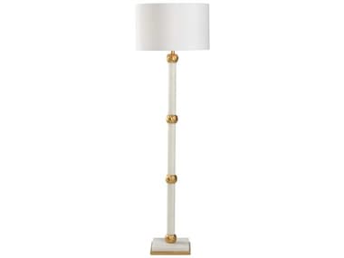 Chelsea House Etched Cuff Natural White Gold Leaf Fabric Floor Lamp CH70252