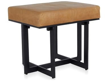 Classic Home Calvin Chestnut Black Leather Accent Stool CLH53001936