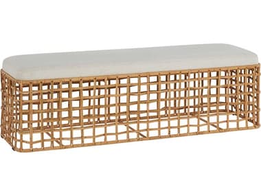 Coastal Living Home Getaway 58" Nomad Snow Natural Rattan Brown Fabric Upholstered Accent Bench CLIU033E380