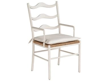 Coastal Living Home Weekender Rattan White Fabric Upholstered Arm Dining Chair CLIU330B627P