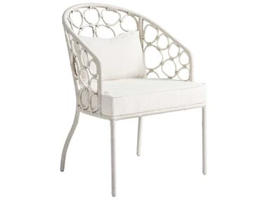 Coastal Living Home Weekender Rattan White Fabric Upholstered Arm Dining Chair CLIU330B634