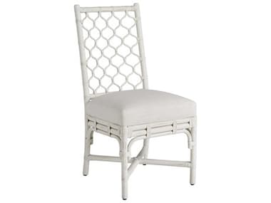 Coastal Living Home Weekender Rattan White Fabric Upholstered Side Dining Chair CLIU330E624P