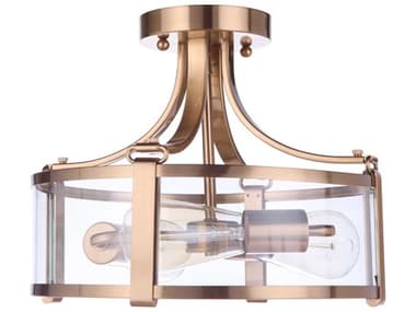Craftmade Elliot 13" 3-Light Satin Brass Glass Drum Semi Flush Mount CM55353SB