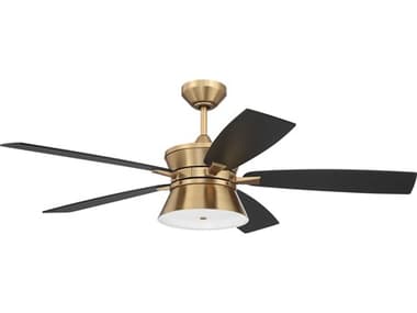 Craftmade Dominick Satin Brass 3-light 52'' Wide LED Indoor Ceiling Fan with Reversible Flat Black / Black Walnut Blades CMDMK52SB5