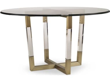 Century Furniture Details 34" Round Glass Brushed Brass Acrylic Dining Table CNT78D803BG
