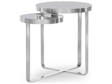 Century Furniture Citation Everett 30" Round Antique Mirror Polished Nickel End Table CNTB1A623
