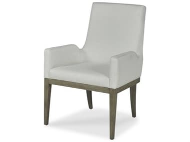 Century Furniture Citation Marten Walnut Wood White Fabric Upholstered Arm Dining Chair CNTB1B532