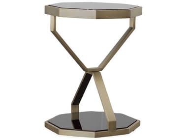 Century Furniture Compositions 16" Octagon Black Glass Satin Brass End Table CNTC9A612