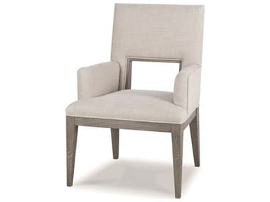 Century Furniture Monarch Oak Wood Gray Fabric Upholstered Arm Dining Chair CNTMN5378A