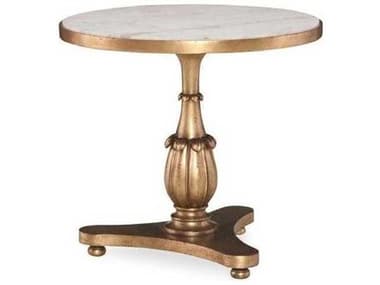 Century Furniture Monarch 27" Round White Marble Antique Gold Leaf End Table CNTMN5693