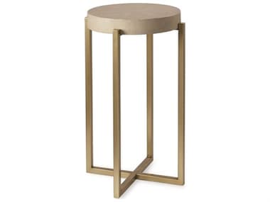 Century Furniture Monarch 14" Round Cream Shagreen With Satin Gold Faux Leather End Table CNTMN5782