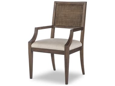 Century Furniture Monarch Oak Wood Brown Fabric Upholstered Arm Dining Chair CNTMN5855A