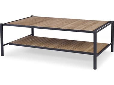 Century Furniture Outdoor Deauville Noir Aluminum Bord De Mer 51''W x 32.5''D Rectangular Teak Top Coffee Table CNTOD3986
