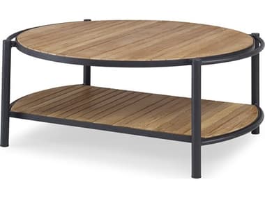 Century Furniture Outdoor Deauville Noir Aluminum Bord De Mer 42.5''W x 39.5''D Oval Teak Top Coffee Table CNTOD3988