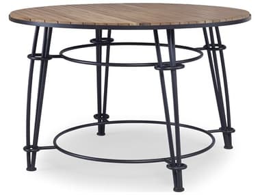 Century Furniture Outdoor Deauville Noir Aluminum Bord De Mer 48'' Wide Round Teak Top Dining Table CNTOD3994